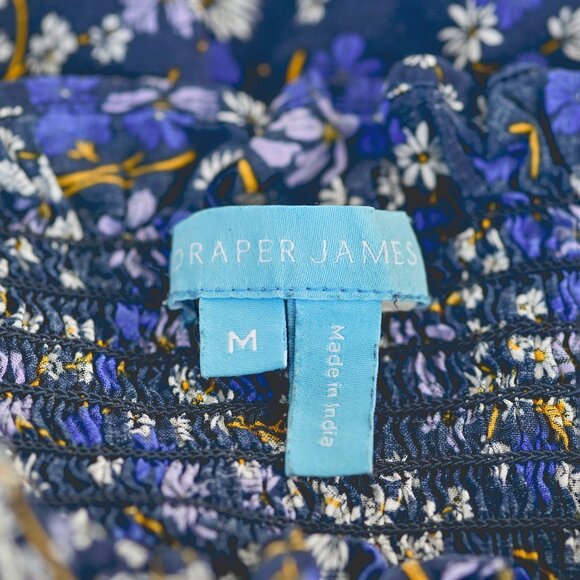 Like New-Draper James Blue Floral Smocked Midi Dress size M - Picture 6 of 6